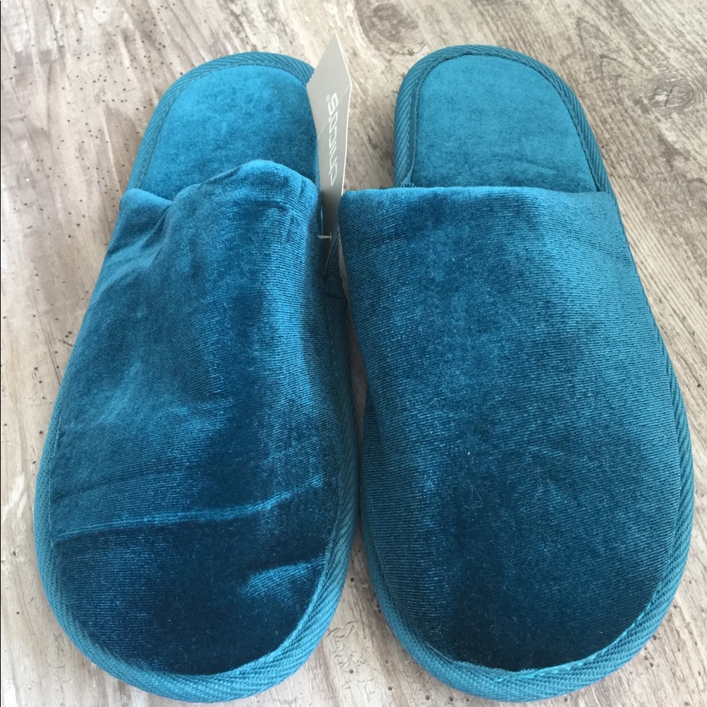 Teal Velvet Slippers
